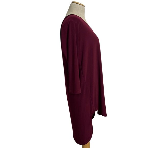 Sympli Women's Sz 10 Burgundy Hi-Low 3/4 Sleeve Tunic Top Polyester - Picture 2 of 10